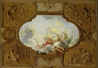 Design for a ceiling painting with the Apotheosis of Aeneas, in the corners the Four Seasons (c. 1720 - c. 1725) by Jacob de Wit