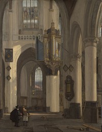 Interior of a Protestant Gothic Church with Motifs from the Oude and Nieuwe Kerk in Amsterdam (1677) by Emanuel de Witte