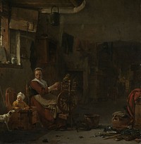 Peasant Woman Spinning (1640 - 1677) by Thomas Wijck