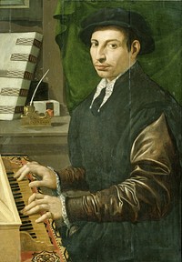 Portrait of a man playing a virginal (1554 - 1570) by Francesco Traballesi and Zacchia di Antonio da Vezzano