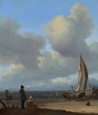 An extensive seascape with figures by a boat on a shore (1667) by Ludolf Bakhuysen