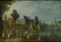 Village on the Bank of a River (1723) by Joseph van Bredael