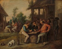 Two Men at Cards Outside a Country Inn (c. 1650) by Vincent Malò II and Vincent Adriaenssen