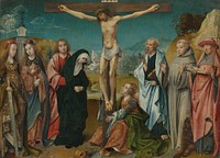 Christ on the Cross, with Mary, John, Mary Magdalene and Sts Cecilia and Barbara (left) and Peter, Francis and Jerome (right) (c. 1505 - c. 1510) by Cornelis Engebrechtsz