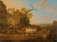 Landscape with Cows near a Ruin (1800 - 1815) by Jacob van Strij