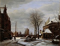 Slijpsteenmarkt (Whetstone Market) in Amsterdam with the Building 'Het Zeerecht' in Winter (The Slypsteenen at Amsterdam) (1817) by George Pieter Westenberg