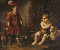 Portraits of two Boys in a Landscape, one dressed as a Hunter, the other St as John the Baptist (1647) by Douwe Juwes de Dowe