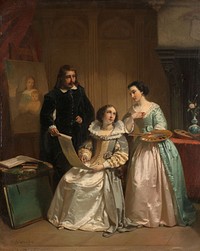 Gerard van Honthorst Showing the Drawings of his Pupil Louise of Bohemia to Amalia van Solms (1854) by Hendrik Jacobus Scholten