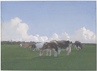 Grazende koeien in een weiland (c. 1800 - c. 1900) by Jan Voerman 1857 1941