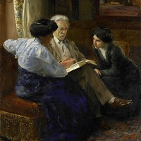 Alphons Marie Antoine Joseph Grandmont (1837-1909), the Artist's second husband, Tutoring two Italian Girls (1900 - 1909) by Bramine Hubrecht