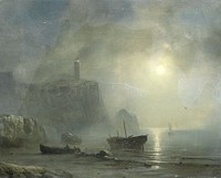 View of a Rocky Coast by Moonlight (1830 - 1880) by Théodore Gudin