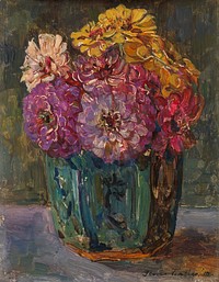 Still Life with Zinnias in a green Jar (1910) by Floris Verster