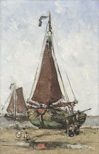 Bluff-bowed Fishing Boat on the Beach (c. 1880 - c. 1906) by Joannes Barnardus Antonius Maria Westerwoudt
