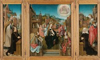Triptych with Virgin and Child with Saints (center), male Donor with Saint Martin (left, inner wing), female Donor with Saint Cunera (right, inner wing), and the Annunciation (outer wings) (c. 1500 - c. 1510) by Master of Delft