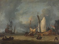 A Storm (Ships in the Harbor in a Stiff Breeze) (1675 - 1719) by Jan Claesz Rietschoof