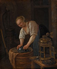 Woman scouring metalware (1650 - 1660) by Jan Havicksz Steen