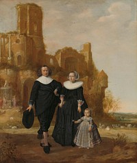 Portrait of a Couple with their Child in a Landscape (1620 - 1656) by Herman Meynderts Doncker
