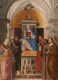 Madonna and Child with Sts Catherine, Francis of Assisi, John the Baptist, John the Evangelist, Antony of Padua and Mary Magdalene (1510 - 1520) by Marcello Fogolino