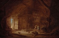 Interior of a Stable with three Children (1642) by Isaac van Ostade