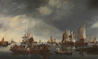 Harbor with Sailboats and Ferry Boat (1650 - 1675) by Hendrick Jacobsz Dubbels