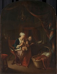 A Mother giving her Child the Breast (1660 - 1676) by Domenicus van Tol and Gerard Dou