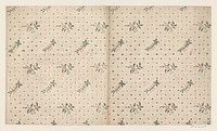 Blad met strooipatroon van tak met blaadjes en vruchtjes tussen streepjes en takjes van punten (1700 - 1850) by anonymous
