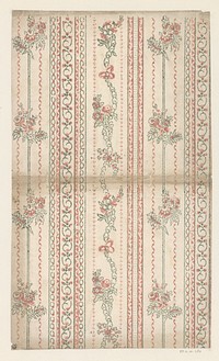 Blad met banenpatroon van festoenen met bloemen en sierlijsten (1700 - 1850) by anonymous