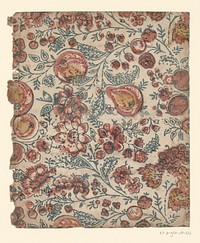 Blad met strooipatroon van bloemen en grote vruchten (1750 - 1900) by anonymous