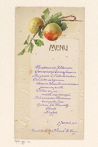 Menukaart voor een diner op 7 januari 1911 in Grand Hotel Restaurant 'Victoria' (before 1911) by anonymous