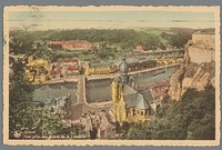 Gezicht op Dinant vanaf de Citadel van Dinant, prentbriefkaart gericht aan familie J. de Boer (1954) by anonymous, anonymous and Ernest Thill