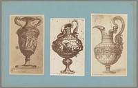 Drie fotoreproducties van tekeningen van vazen (c. 1875 - c. 1900) by anonymous, Polidoro da Caravaggio and Antonio Gentile da Faenza