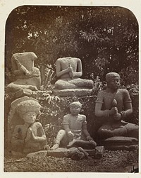 Group of ascetict displaying  meditation-related actions. Pasir-Sinala Ciampea, Bogor distric- West Java province 14th - 16th century (1863) by Isidore Kinsbergen