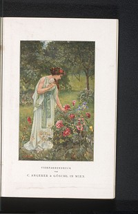 Reproductie van een voorstelling van een onbekende vrouw bij een rozenstruik (c. 1894 - in or before 1899) by C Angerer and Göschl and anonymous