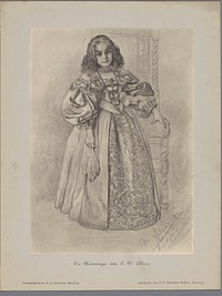 Fotoreproductie van een tekening, voorstellende een jonge actrice in historisch kostuum (1890) by F A Dahlström and Christian Wilhelm Allers