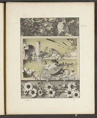 Stilleven met een mandoline, vissen en een boek en sierlijsten met bloemen (c. 1887 - in or before 1897) by anonymous and Gerlach and Schenk