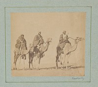 Drie Egyptische mannen op kamelen (1850 - 1890) by anonymous