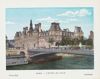 Gezicht op Hôtel de Ville in Parijs met op de voorgrond de Pont d'Arcole (c. 1900 - c. 1930) by anonymous