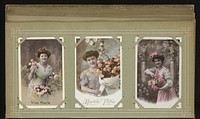 Drie portretten van vrouwen met bloemen (1900 - 1930) by anonymous