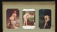 Drie reproducties van geschilderde portretten van naakte vrouwen, waarvan één door Claire Maliquet (1900 - 1930) by Étienne Neurdein, anonymous, anonymous and Claire Maliquet