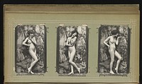 Drie portretten van een naakte vrouw voor een decor (1900 - 1930) by Léo