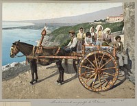 Versierde paardenkar met boeren in Palermo (c. 1900 - in or before 1910) by anonymous