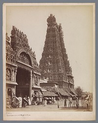 Entrance gate and Gopuram of the Meenakshi temple at Madurai, Tamil Nadu, India (1878) by Nicholas and Co