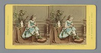 Een meisje vlecht een bladerkrans (1872 - 1876) by Edmund Biegner and Co and Sophus Williams