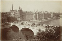 Gezicht op de Seine, de Pont au Change en het Paleis van Justitie, Parijs (1889 - 1900) by X phot and Jules Hautecoeur