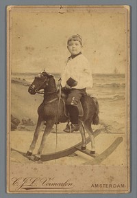 Portret van een onbekende jongen op een hobbelpaard (c. 1888 - c. 1896) by Cornelis Johannes Lodewicus Vermeulen