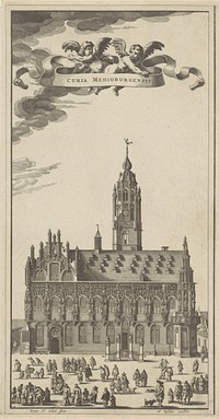 Gezicht op het stadhuis van Middelburg (1652 - 1679) by Pieter Hendricksz Schut and Nicolaes Visscher I