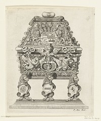Sarcofaag van Hendrik Casimir II: hoofd gedecoreerd met wapentrofeëen (1680 - 1700) by Petrus Aeneae, Petrus Aeneae and anonymous