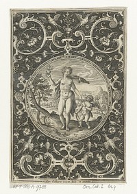 Medaillon met Venus en Amor in omlijsting van grotesken met bloemen, guirlandes, dieren en mascarons (1570 - 1618) by Adriaen Collaert, Adriaen Collaert and Adriaen Collaert