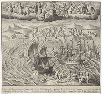 Gezicht op de stad Bantam (1614 - 1622) by Pieter Serwouters, Pieter Sibrantsz and Dirck Pietersz Voscuyl