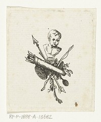 Vignet met buste van Amor, pijl en boog en pijlenkoker (1766 - 1831) by Willem Bilderdijk